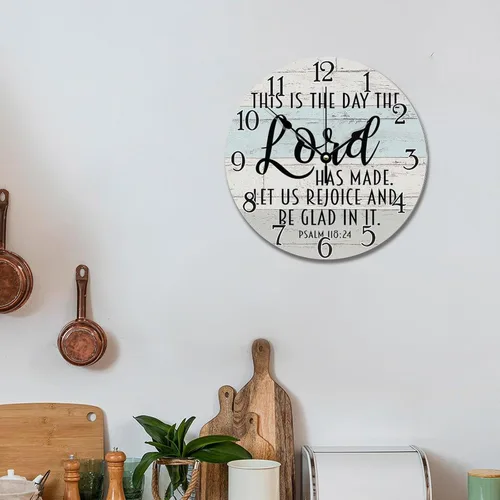 Vista 6 de Reloj de pared con versículo bíblico, con cita religiosa, reloj de madera, texto inspirador cristiano, reloj de madera rústico personalizado