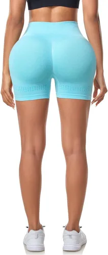 Vista 6 de WANAYOU Pantalones cortos de entrenamiento para mujer con levantamiento de glúteos, cintura alta, sin costuras, fruncidos, pantalones cortos