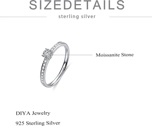 Vista 4 de DIYA 1CT Round Cut Moissanite Diamond Ring, 925 Sterling Silver Solitaire Promise Rings for Her Ladies Wedding Rings Jewelry Gifts for Women Wife