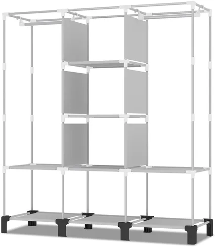 Vista 6 de Armario portátil, organizador de ropa, armario fácil de colgar, múltiples divisores y 3 cajones, 6 bolsillos laterales de gran capacidad (negro)