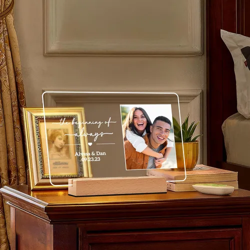 Vista 8 de Marcos de fotos personalizados con foto, placa de fotos personalizada con luz nocturna para ella, él, novia, novio, regalos de boda para esposa