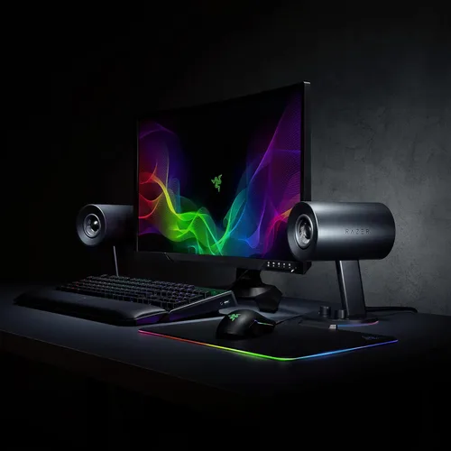 Vista 7 de Razer Nommo Chroma: Controladores de fibra de vidrio tejida personalizada de 3" - Puertos de graves orientados hacia atrás - Perilla de graves