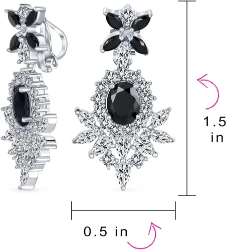 Vista 4 de Nupcial estilo art déco racimo floral AAA CZ rojo o negro declaración colgante lágrima araña clip en aretes para mujer rubí de imitación ónix