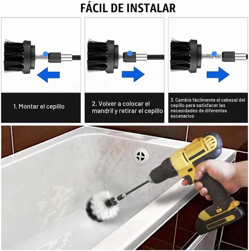 Vista 4 de Juego de 8 piezas de accesorios para cepillo de taladro, kit de cepillo de limpieza de potencia con accesorio largo extendido, cepillos de taladro