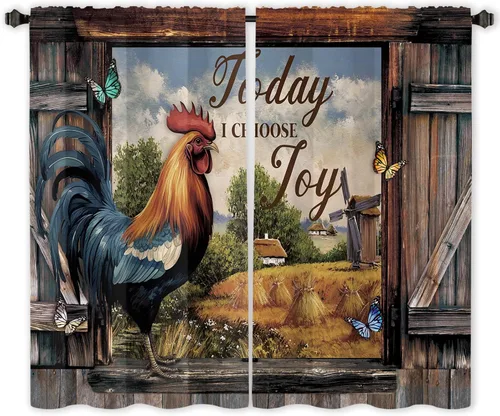 Vista 5 de Miyotaa - Cortinas rústicas de granja con diseño de pollo para cocina, 2 paneles, 27.5 pulgadas de ancho x 39 pulgadas de alto, bolsillo