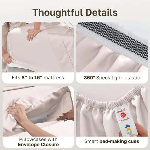 Vista 56 de California Design Den Sábanas de Algodón Egipcio 100%, Juego de Sábanas de Lujo Auténtico Certificado Tamaño Full con Bolsillo Profundo, Satén Suave