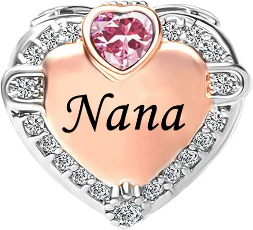 Vista 2 de KunBead Abalorios con forma de corazón de oro rosa para abuelas y abuelas compatibles con pulsera Pandora, regalos de joyería de cumpleaños