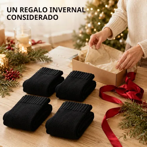 Vista 2 de YEJIMONG Calcetines altos gruesos y cálidos para mujer, acolchados, 4 pares Negro
