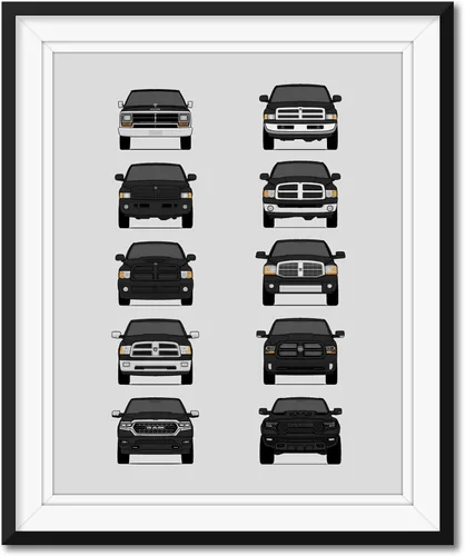 Vista 14 de Custom Car Posters Póster hecho a mano compatible con Dodge Ram Pickup Truck Generations e impresión de Ram 1500 2500 3500 – Multi, impresión