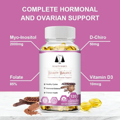 Vista 4 de Myo-inositol y D-Chiro Inositol - Equilibrio hormonal y apoyo ovárico saludable para mujeres - Suplemento de apoyo 100% natural para SOP - Fabricado