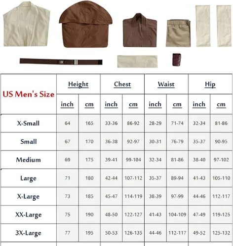 Vista 7 de Jedi Master Bates Obi Wan - Disfraz de cosplay de Halloween Anakin Skywalker Capa imperio galáctico Ben Kenobi Luke Force Uniforme