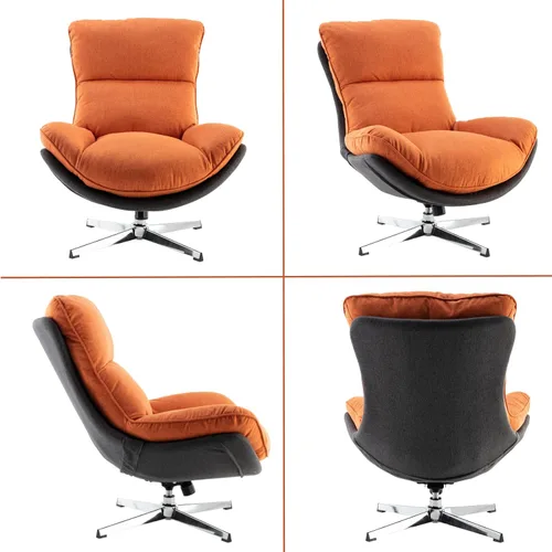 Vista 4 de HEAH-YO Silla giratoria decorativa, moderna silla de sala de estar con respaldo, silla de lectura tapizada de lino sin brazos para dormitorio