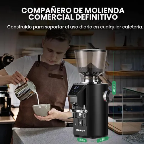 Vista 8 de Huanyu Molinillo de café comercial - Control de pantalla táctil, 8 ajustes de molienda, rebaba plana de 2.520 in, modos de dosificación dual
