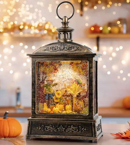 Vista 35 de Gnomos de Navidad de 10 pulgadas, linterna de globo de nieve iluminada, caprichoso árbol de Navidad y elfo escandinavo, linterna de agua musical