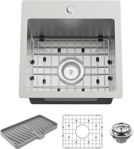 Vista 16 de Fregadero de cocina y bar negro de 12 x 16 pulgadas, pequeño tazón de acero inoxidable para montaje inferior, fregadero de cocina y bar, elección