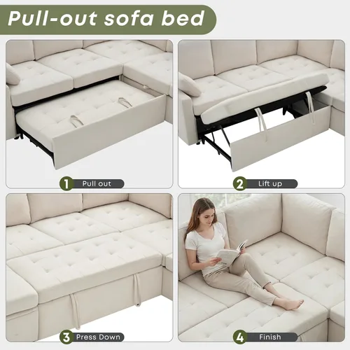Vista 5 de Huatean Home Sofá extraíble de 105 pulgadas con almacenamiento, sofá cama, sofás modulares en forma de U de 7 asientos para sala de estar, sofá Beige