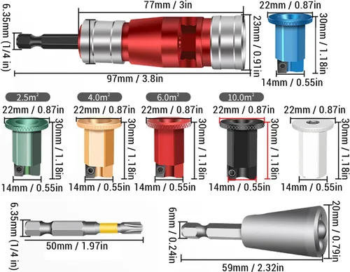 Vista 3 de WALFRONT Pelacables de taladro eléctrico, juego de herramientas de pelado de cables con tornado, para cables duros sólidos de 6, 8, 10, 12, 14 AWG
