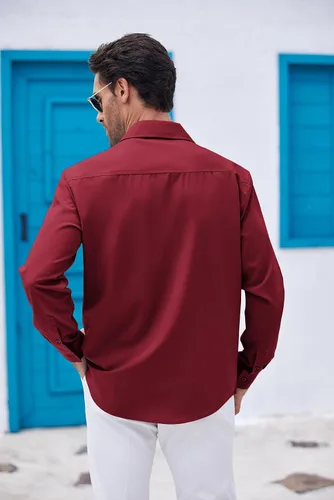 Vista 3 de COOFANDY Men's Cuban Guayabera Shirts Casual Button Down Long Sleeve Beach Shirt