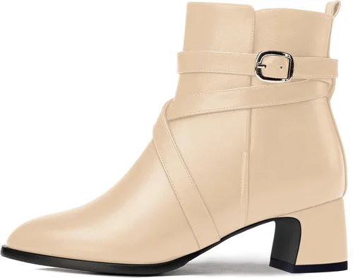 Vista 2 de WAYDERNS Botas altas de tobillo con hebilla casual para mujer, con correa de tobillo sólida mate, tacón bajo y grueso, 2 pulgadas