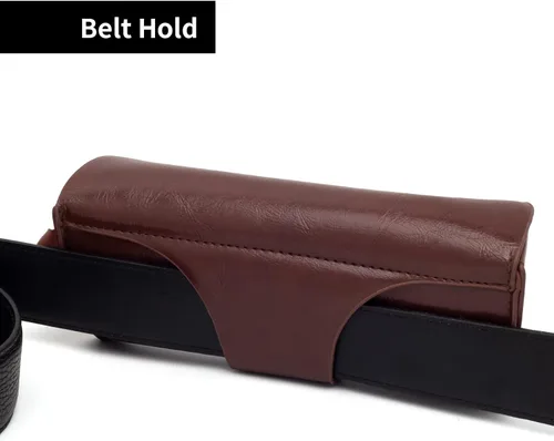 Vista 5 de Face Shadow PU Leather Glasses Case with Belt Loop, Semihard Portable Eyeglasses Case for Outwork