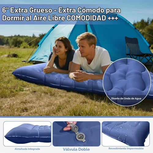 Vista 4 de Colchoneta de Dormir para Campamento, Alfombrilla de Campamento Extra Gruesa de 6" con Almohada Bomba de Pie Incorporada, Alfombrilla Inflable Ultra