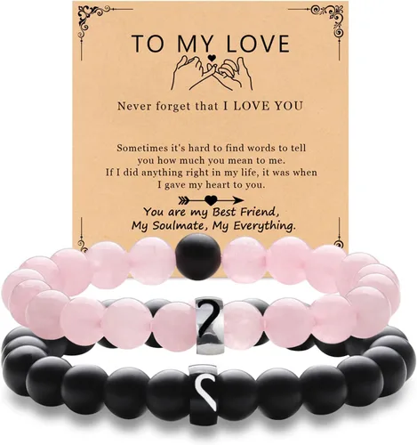 Vista 93 de 2 pulseras magnéticas para parejas, piedra natural negra mate, cristal para votos de amor eterno, juego de pulseras de cuentas de piedra de energía