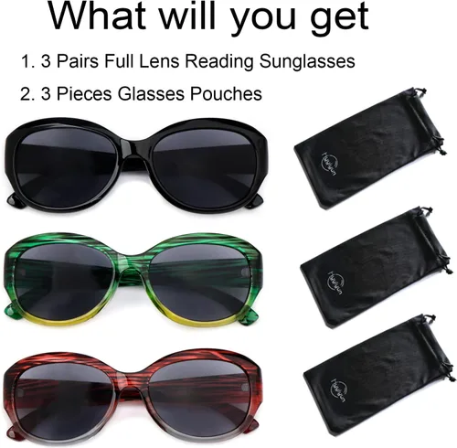 Vista 7 de Lentes de sol Reader para mujer, lente completa, paquete de 3 lentes de sol de lectura para exteriores, protección UV, 1.5X