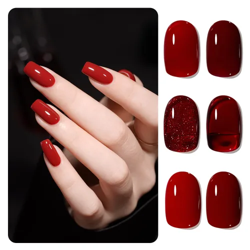 Vista 8 de GAOY Berry Collection - Esmalte de uñas en gel, color rosa intenso, borgoña, rojo, cereza y magenta, kit de esmalte de uñas para manicura de salón