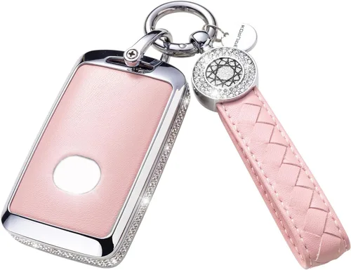 Vista 28 de Funda para llave inteligente con llavero, de piel auténtica color rosa, con cristales, carcasa protectora
