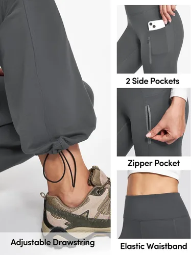 Vista 4 de IUGA Pantalones con forro polar para mujer, resistentes al agua, pantalones de senderismo para invierno, leggings acampanados con bolsillos, corte