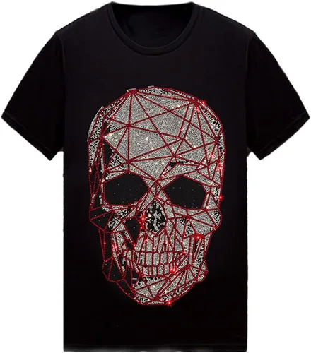 Vista 45 de HZCX FASHION Camiseta con strass brillante para Hombres y Mujeres, manga corta, con pedrería, para festivales de rock, con gemas, de algodón