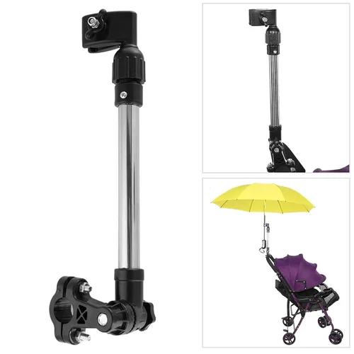 Vista 9 de Soporte para paraguas para cochecito de bebé, paraguas retráctil ajustable de 360°, soporte de acero inoxidable, accesorios para actividades al aire