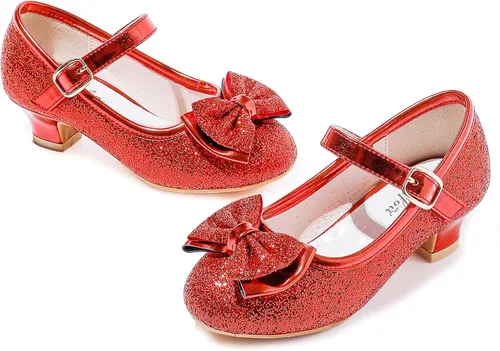 Vista 5 de Walofou Zapatos de vestir para niñas de flores, zapatos de tacón para fiesta de boda, zapatos planos de princesa Mary Jane para niños pequeños