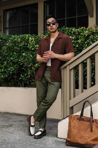 Vista 2 de COOFANDY Camisa de manga corta con botones para hombre, ajuste holgado, para playa cubana
