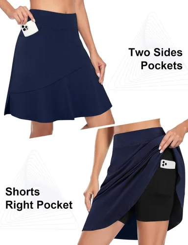 Vista 4 de Viracy Falda pantalón larga de 20 pulgadas de largo hasta la rodilla para mujer, para tenis, atletismo, golf, con bolsillos, protección UV, cintura