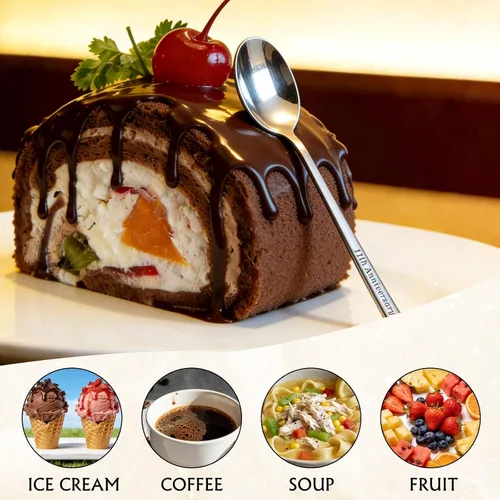 Vista 5 de Juego de cuchara y tenedor de acero inoxidable con nombre personalizado para parejas, utensilios de metal grabados personalizados para helado, café
