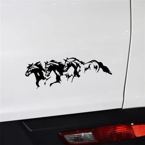 Vista 2 de Calcomanía autoadhesiva de caballos corriendo negros, gran promoción a la moda, para automóvil, autoadhesiva, impermeable, decoración (negro)