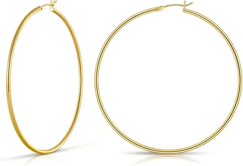 Vista 15 de Aretes de aro de oro para mujer chapados en oro real de 14 quilates con poste de plata de ley 925 Dorado