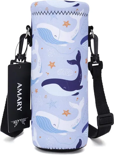 Vista 13 de AMARY Bolsa de neopreno para botella de agua de 33.8 fl oz con correa ajustable para el hombro, cubierta aislada para botellas de acero Aves