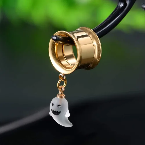 Vista 5 de COOEAR - 1 par de tapones de rosca y túneles con diseño de calavera y pendientes a juego con expansor.