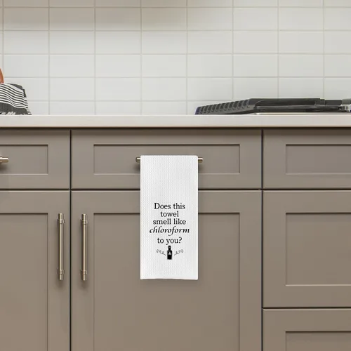 Vista 3 de DOTAIN Toallas de Mano Divertidas para Baño, ¿Esta Toalla Te Huele a Cloroformo? Paño de Toalla de Cocina con Tejido de Gofre Decorativo, Toallas