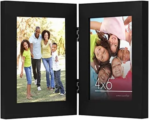 Vista 4 de Armazón de fotos con bisagra y frente de vidrio. Fabricado para exhibir dos fotos de 4 x 6 pulgadas, se para de manera vertical en el escritorio