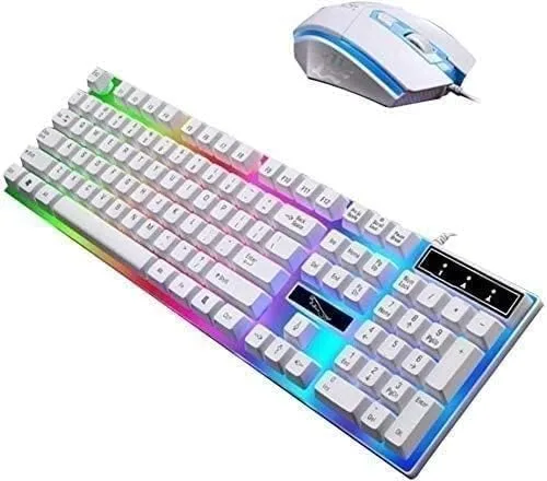 Vista 3 de Combo de teclado para juegos y mouse retroiluminado, teclado retroiluminado con cable USB, juego de teclado LED para juegos, resistente al agua.