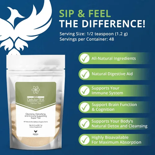 Vista 4 de CellularTea Té orgánico de desintoxicación – Té limpiador sin cafeína para desintoxicación diaria, limpieza intestinal, salud digestiva y apoyo