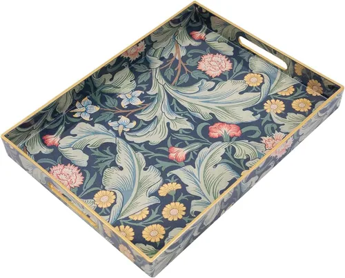 Vista 8 de Bandeja grande para servir con asas, bandeja rectangular de plástico para servir, bandejas otomanas azules bohemias para sala de estar, bandeja