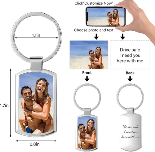 Vista 2 de BEXOA EDC Llavero personalizado con foto personalizada con foto, llaveros grabados para mujeres y hombres, regalo conmemorativo
