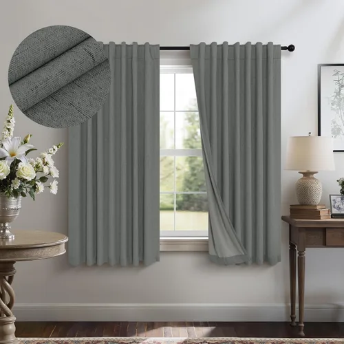 Vista 63 de Pitalk Cortinas cortas 100% opacas de lino para cafetería, 40 pulgadas de largo, 2 paneles, cortinas de puerta francesa para ventana, cortina