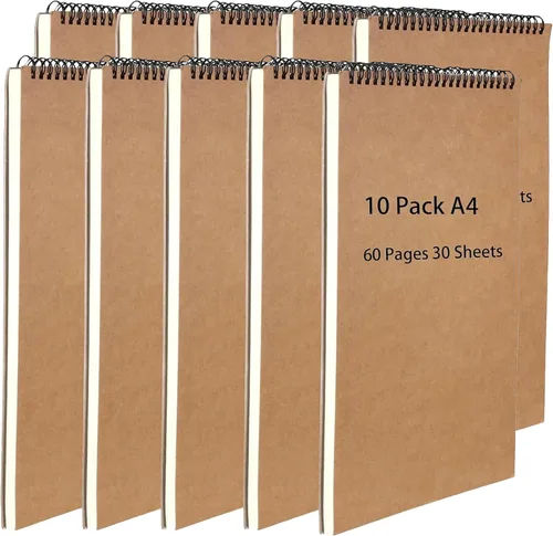 Vista 9 de HEIHAK 5 Pack A3 16.5 x 11.6 Inch Sketch Notebooks, 60 Pages 30 Sheets Top Spiral Bound Pocket Sketchbooks, Spiral Notepads Sketch Pads Bulk for