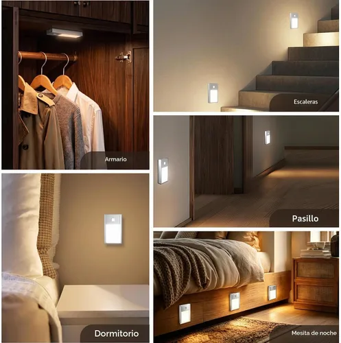 Vista 6 de VST Luz nocturna con sensor de movimiento, luces de escalera recargables con instalación de succión magnética para interiores, dormitorio, pasillo