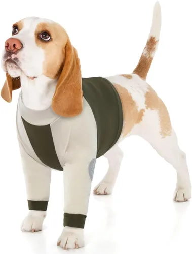 Vista 10 de LeLePet Traje de recuperación para perros para las patas delanteras, manga para perros para detener la lamida, protector de codo para lesiones